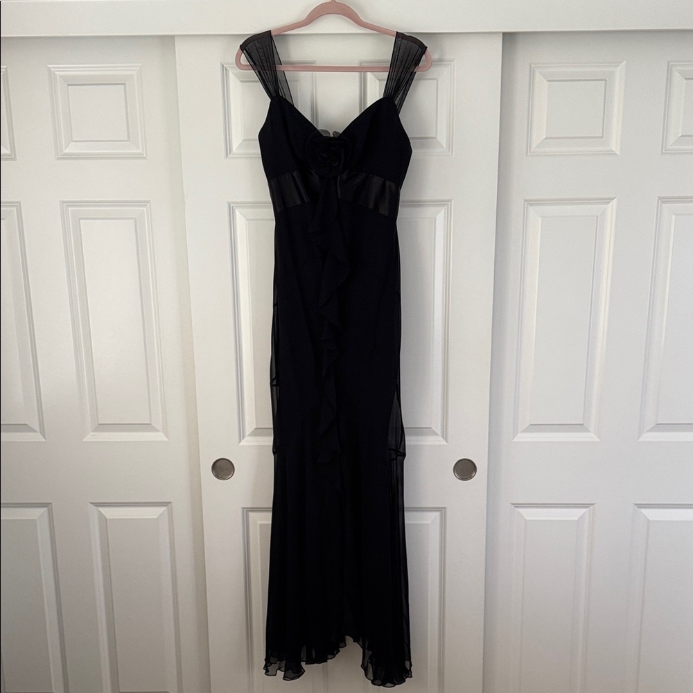 ABS Allen Swartz Black Elegant Full Length Black Evening Dress Size: 8
